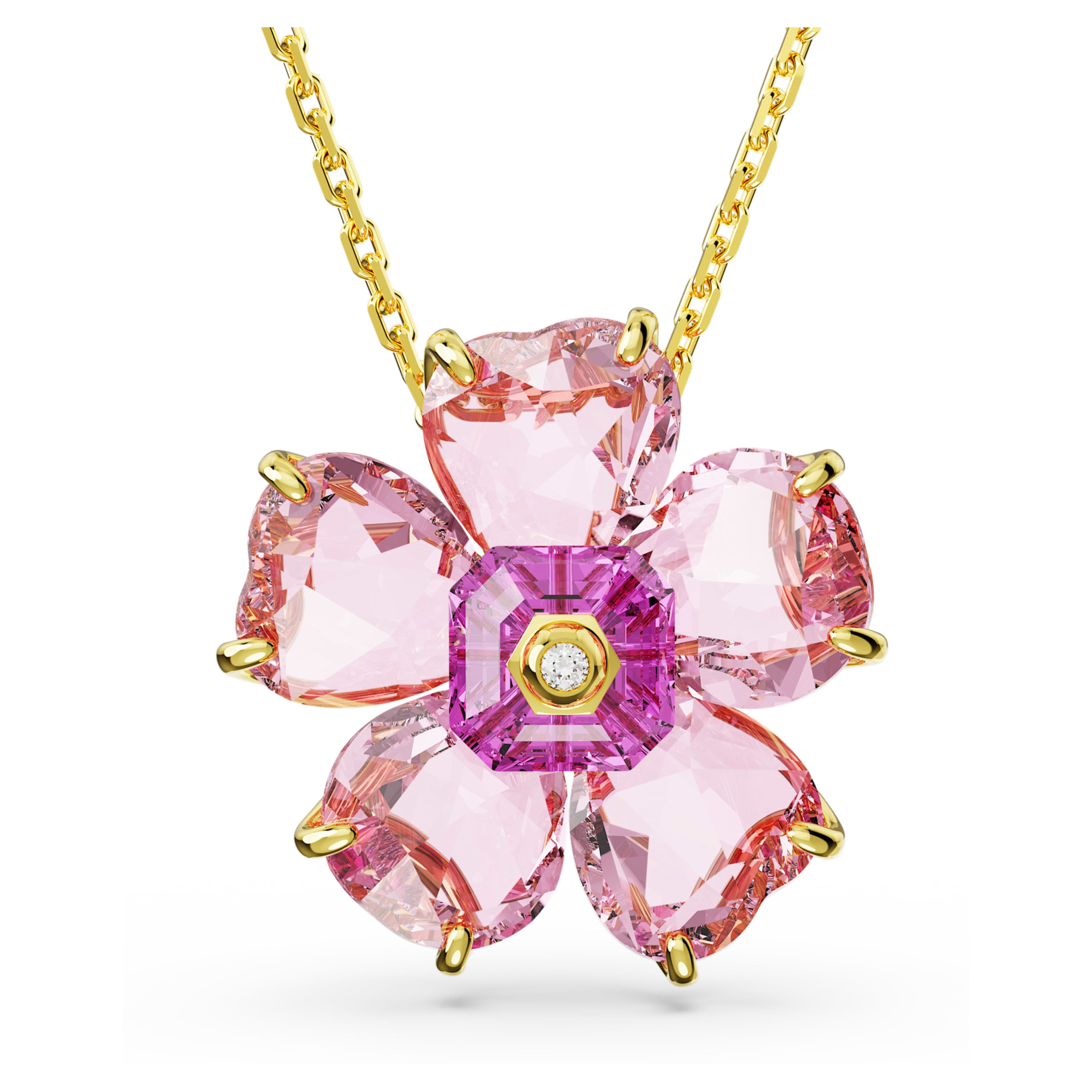 Swarovski Idyllia Necklace – Flower, Pink, 18K gold finish