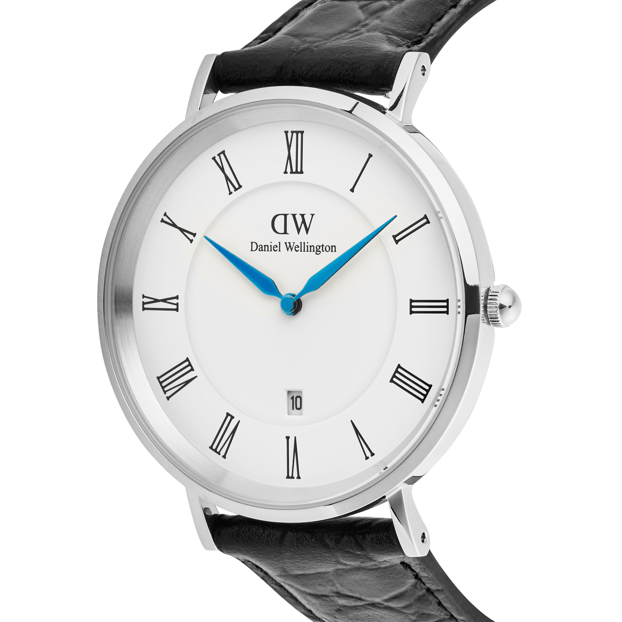 Daniel Wellington Classic Roman Numerals Date Black Croc Belly Silver
