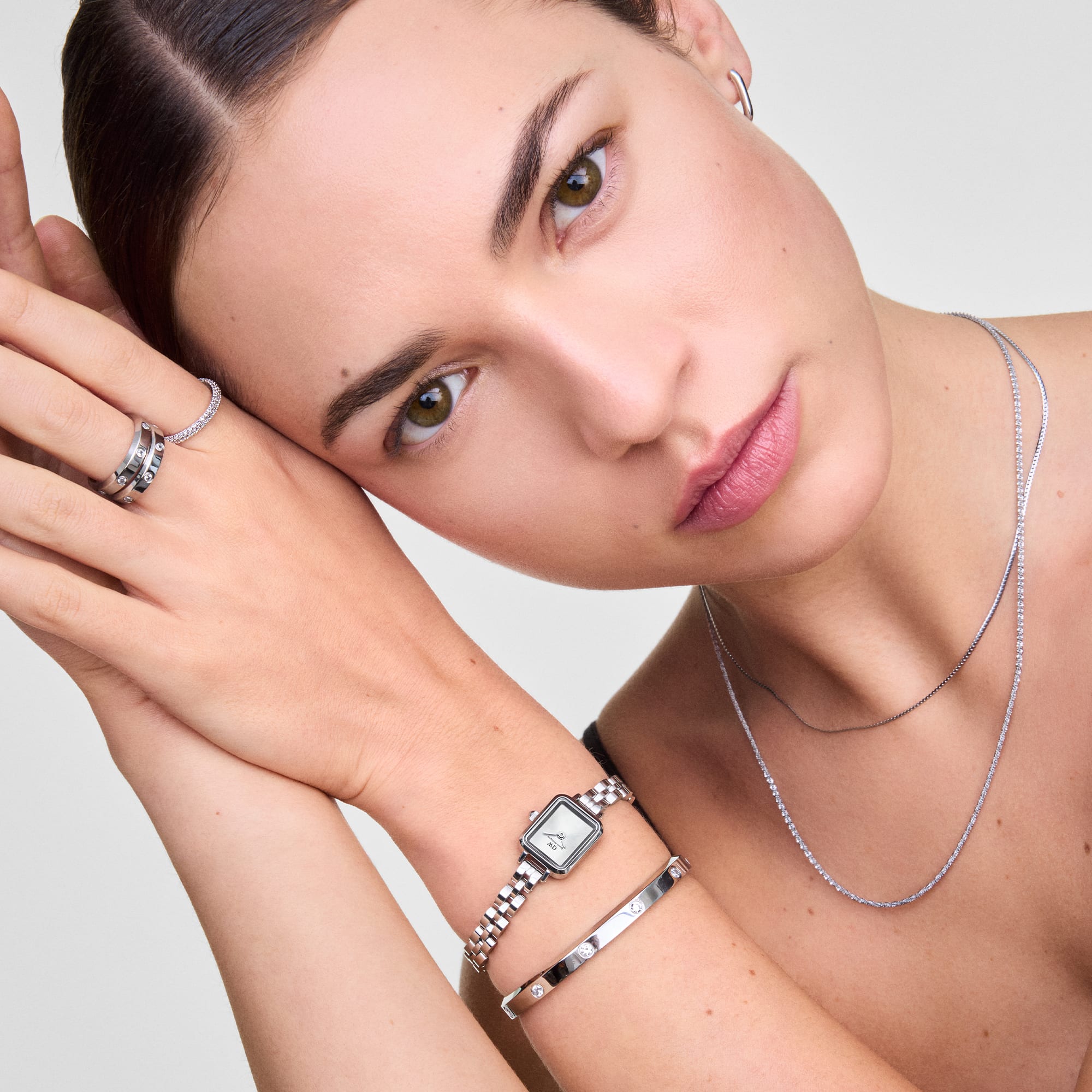 Daniel Wellington Quadro Mini Arch 3-link White Sunray Silver