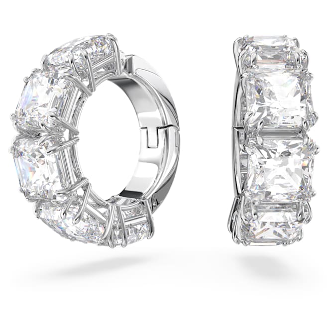 Swarovski Matrix clip earrings, Square cut, White, Rhodium plated