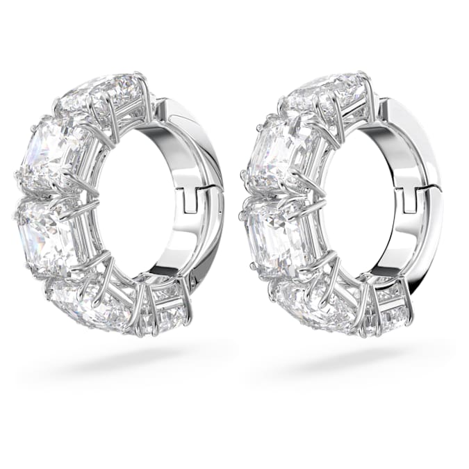 Swarovski Matrix clip earrings, Square cut, White, Rhodium plated