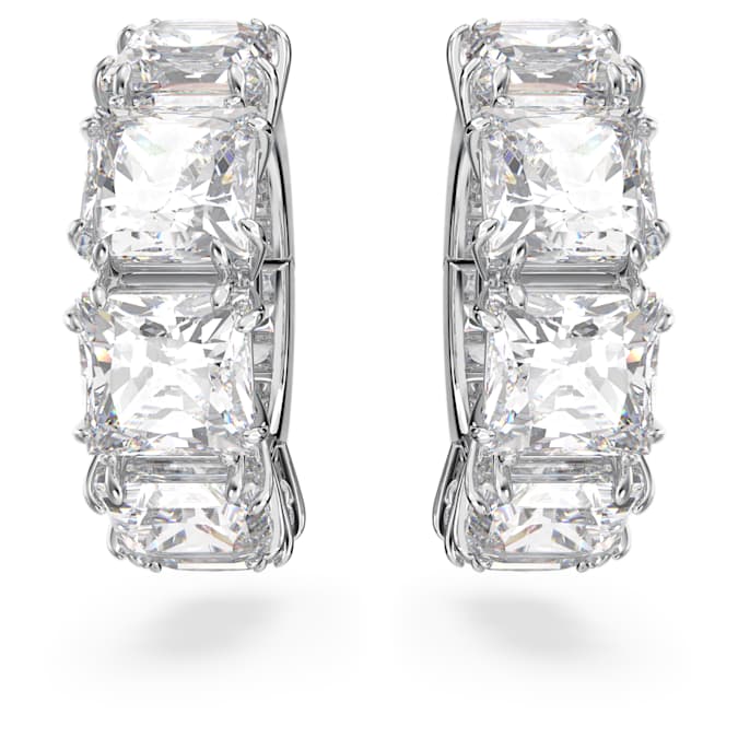 Swarovski Matrix clip earrings, Square cut, White, Rhodium plated