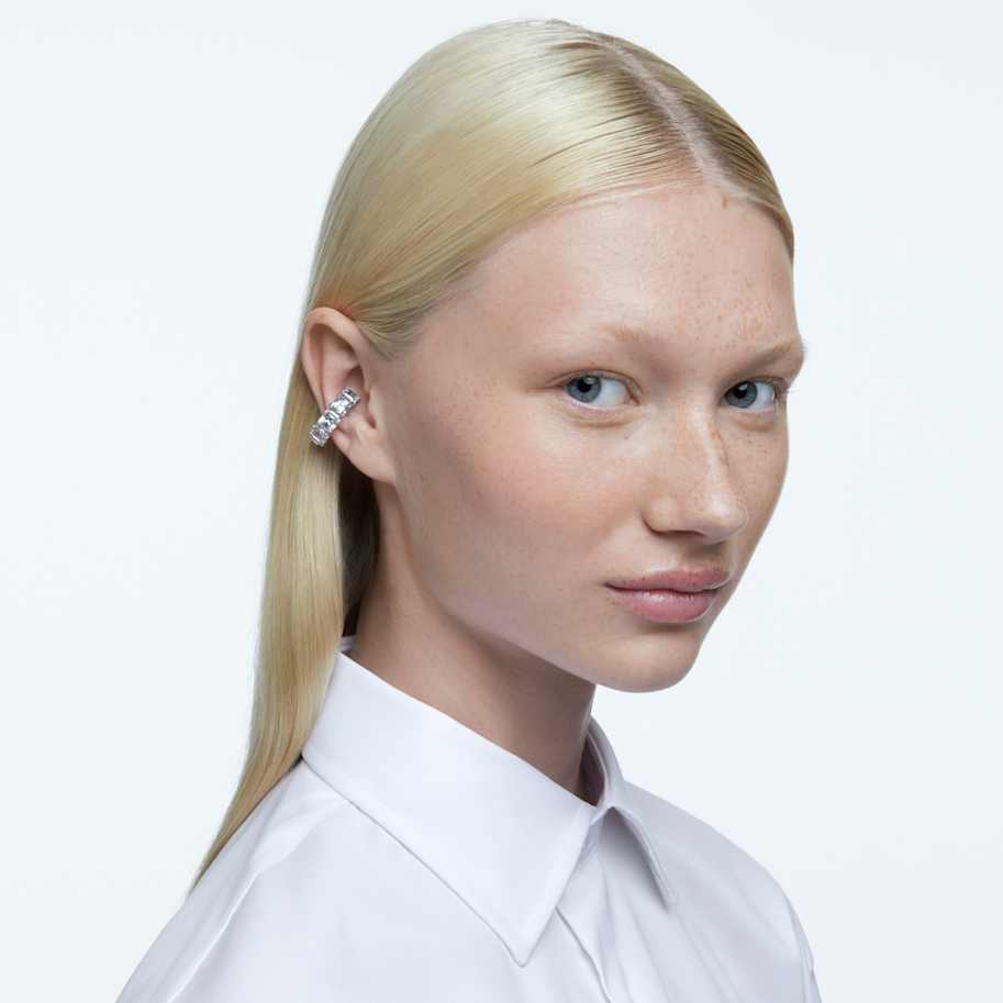Swarovski Matrix clip earrings, Square cut, White, Rhodium plated