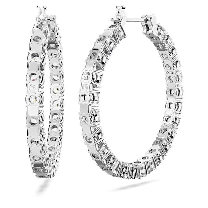 Swarovski Matrix hoop earrings, Round cut, White, Rhodium plated