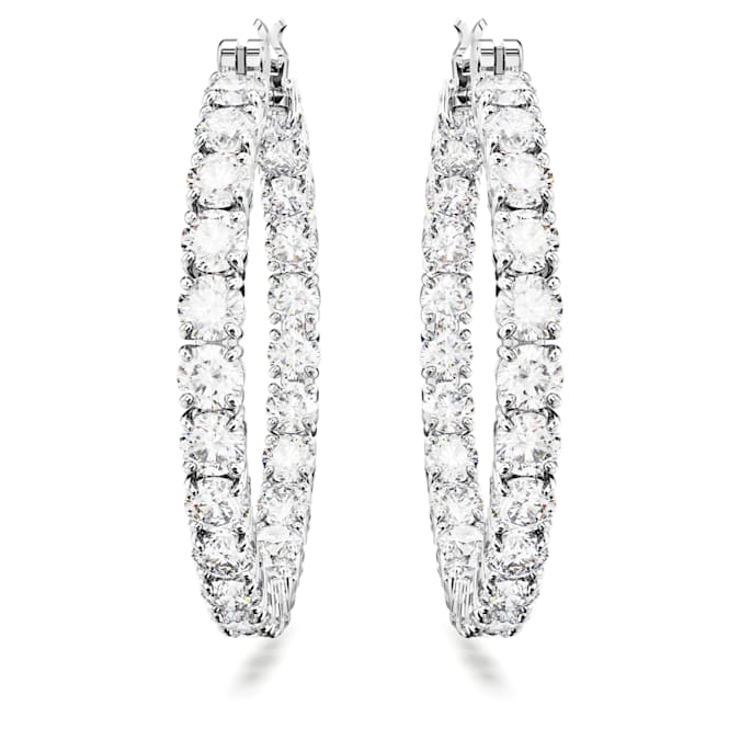 Swarovski Matrix hoop earrings, Round cut, White, Rhodium plated