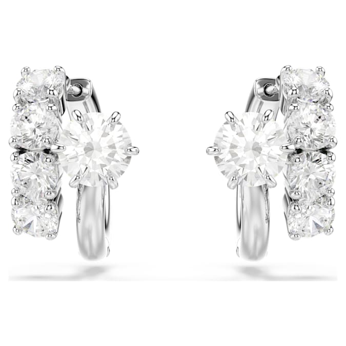 Swarovski Matrix hoop earrings, Round cut, White, Rhodium plated