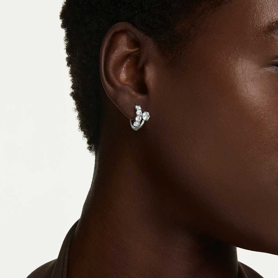 Swarovski Matrix hoop earrings, Round cut, White, Rhodium plated