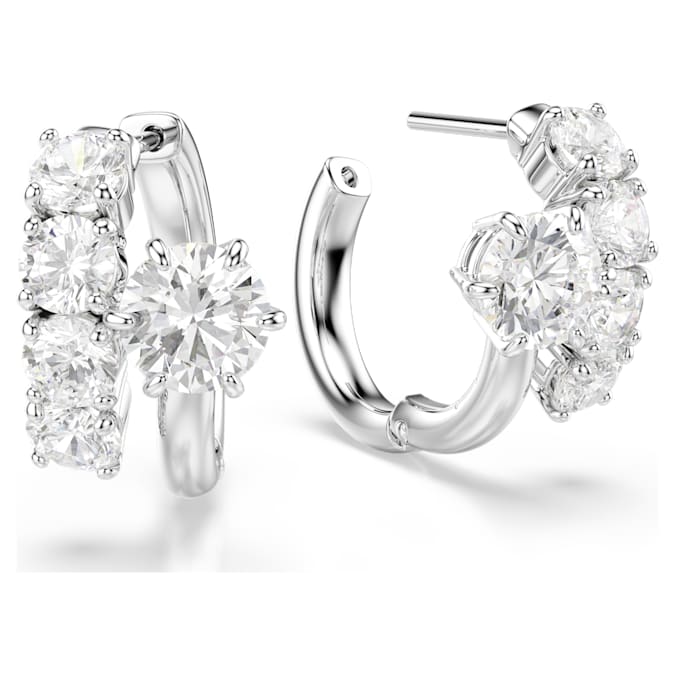 Swarovski Matrix hoop earrings, Round cut, White, Rhodium plated