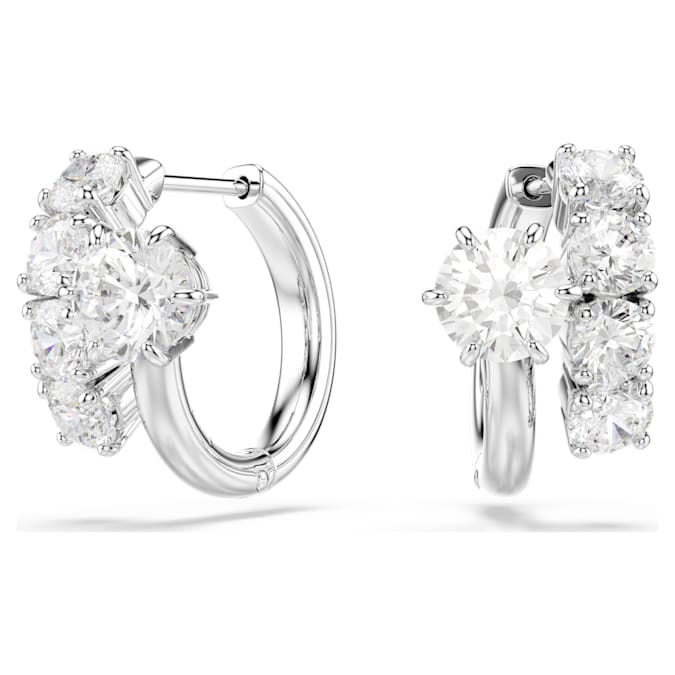 Swarovski Matrix hoop earrings, Round cut, White, Rhodium plated