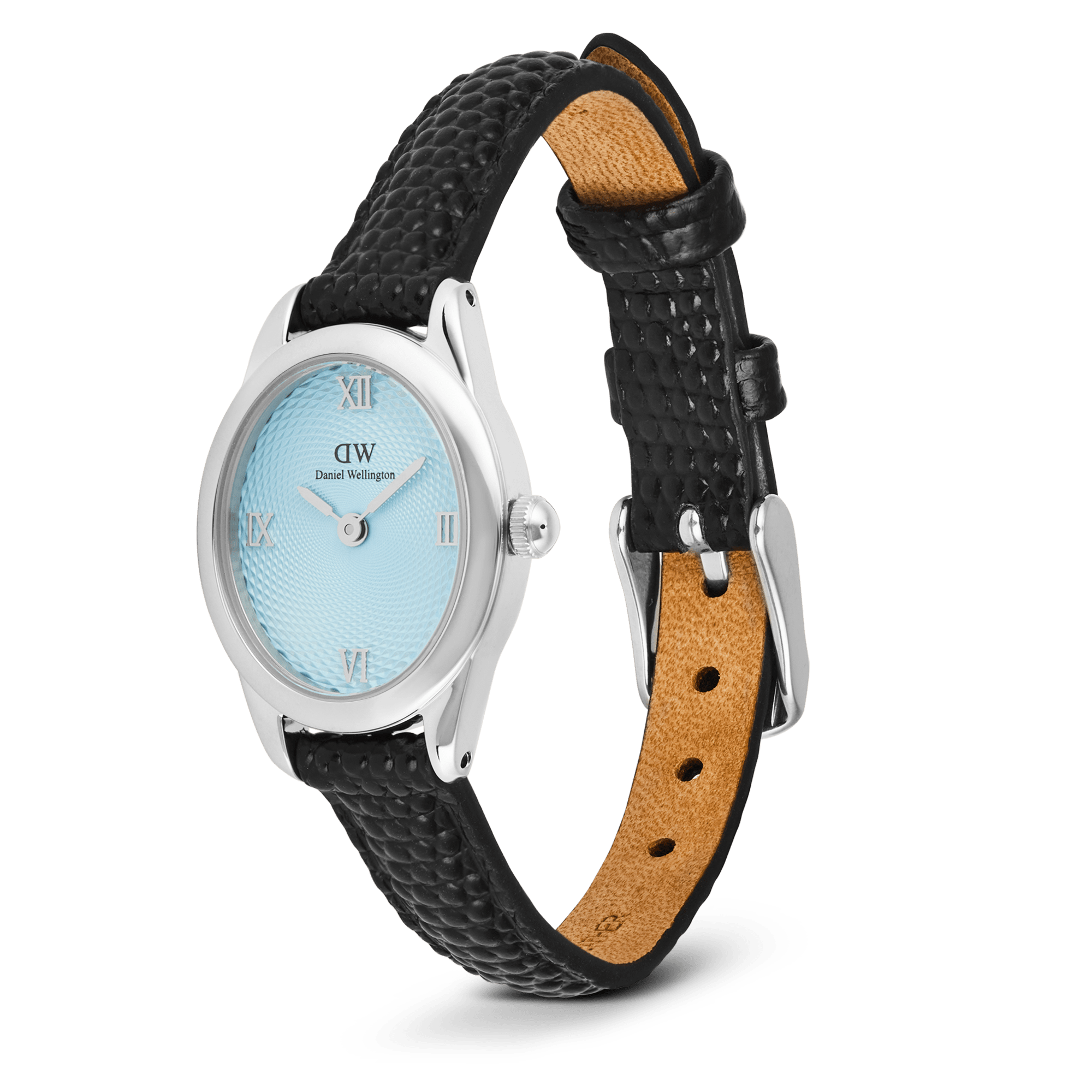 Daniel Wellington Ophelia Mini Black Lizard Ice Blue Guilloché Silver