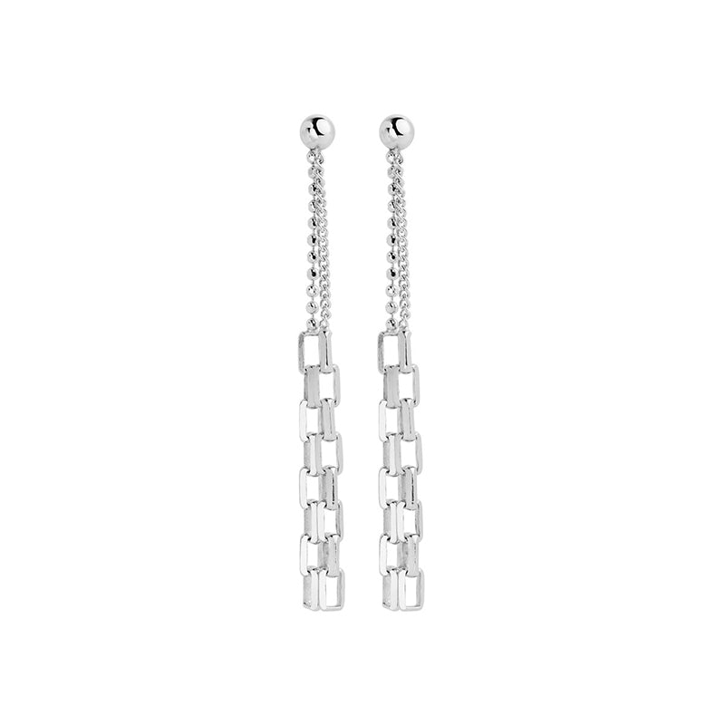 Najo Silver Double Drop Chain Earrings