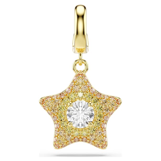 Swarovski Sublima charm, Round cut, Star, Yellow, 18K gold finish