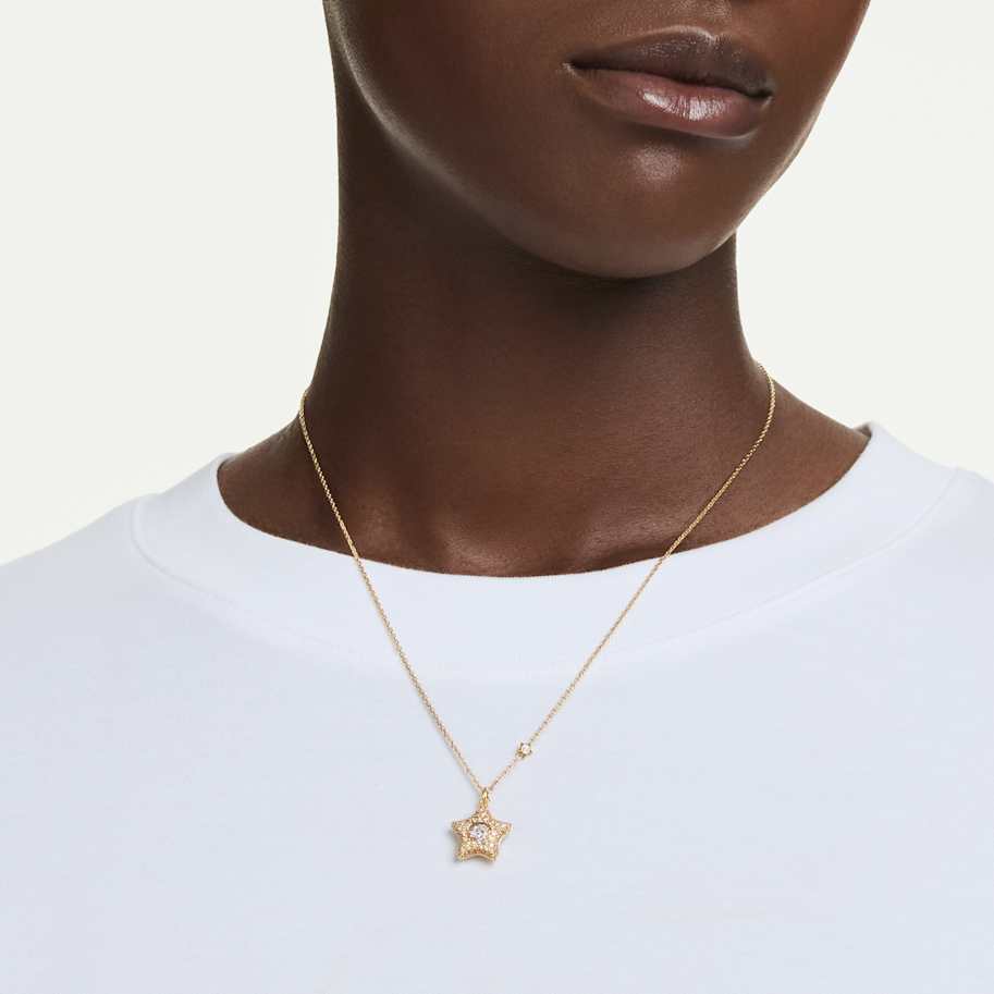 Swarovski Sublima pendant, Round cut, Star, Multicoloured, 18K gold finish