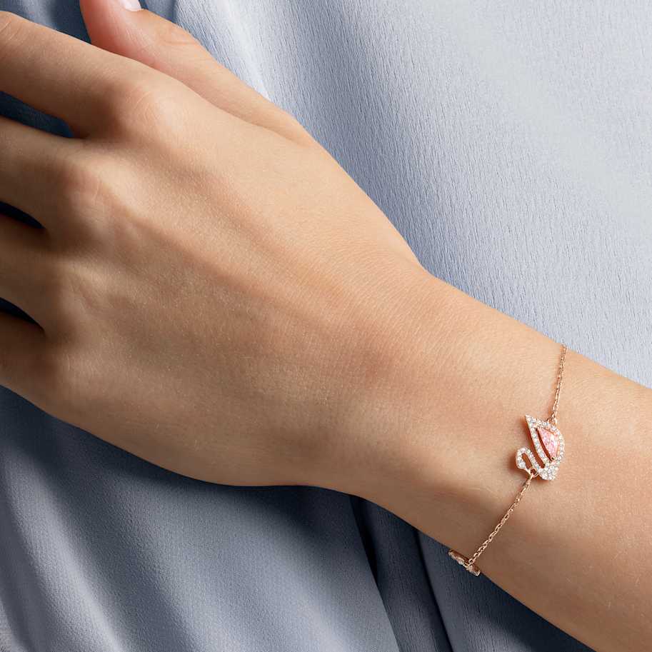 Swarovski Swan bracelet, Swan, Pink, 18K rose gold finish