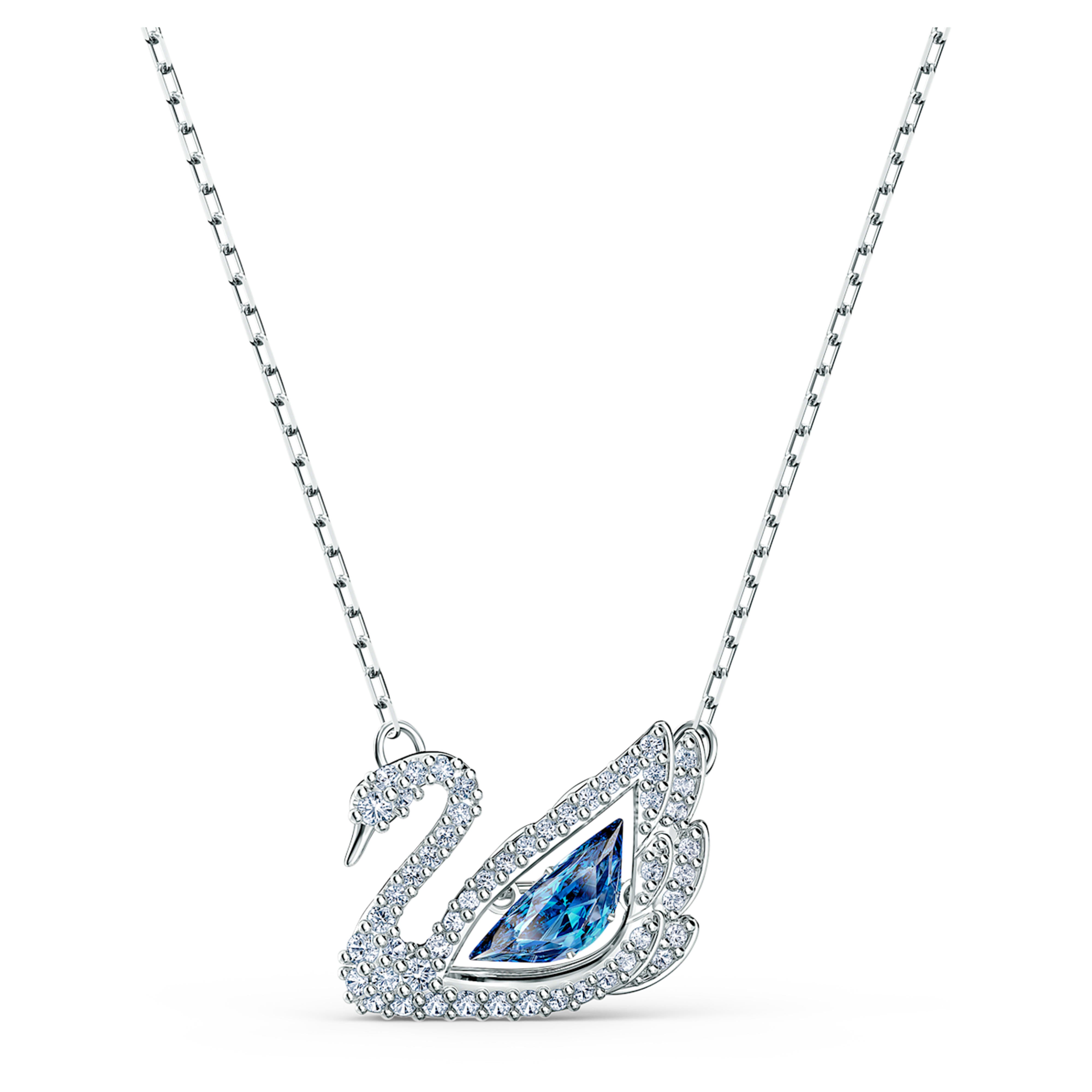 Swarovski Swan Necklace – Dancing swan, Blue, Rhodium plated