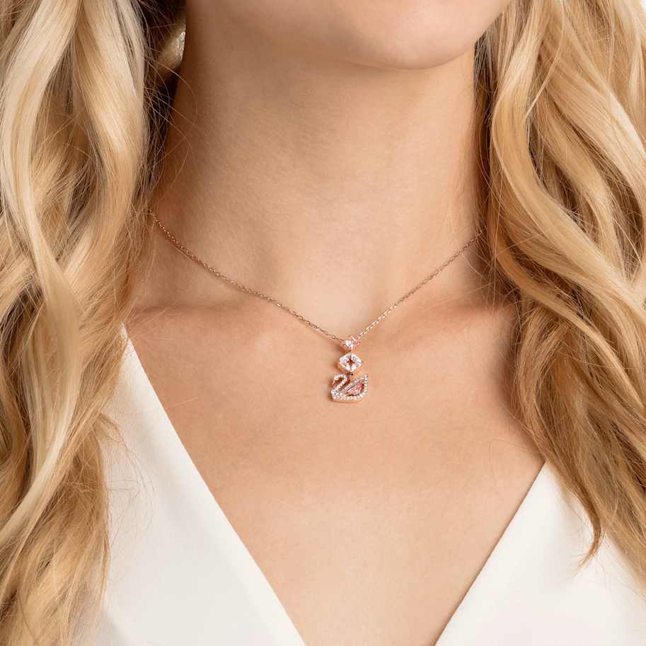 Swarovski Swan pendant, Swan, Pink, 18K rose gold finish