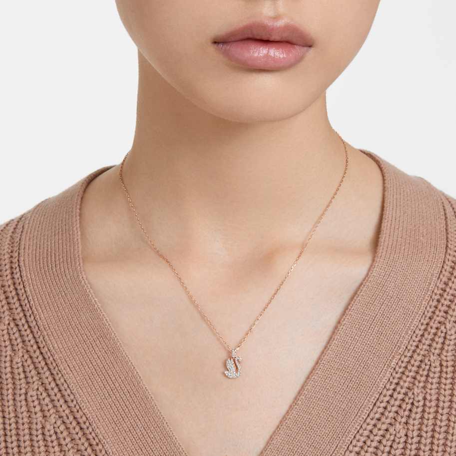 Swarovski Swan pendant, Swan, Small, White, 18K rose gold finish