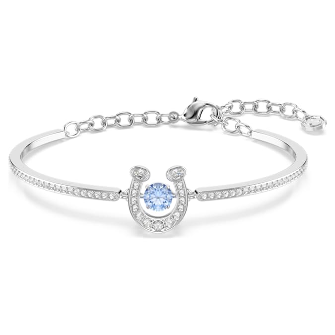 Swarovski Symbolica bangle, Round cut, Pavé, Horseshoe, Blue, Rhodium plated