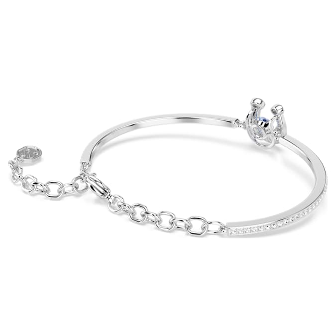 Swarovski Symbolica bangle, Round cut, Pavé, Horseshoe, Blue, Rhodium plated