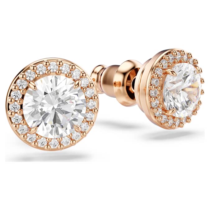 Swarovski Una Angelic stud earrings, Round cut, Pavé, White, 18K rose gold finish