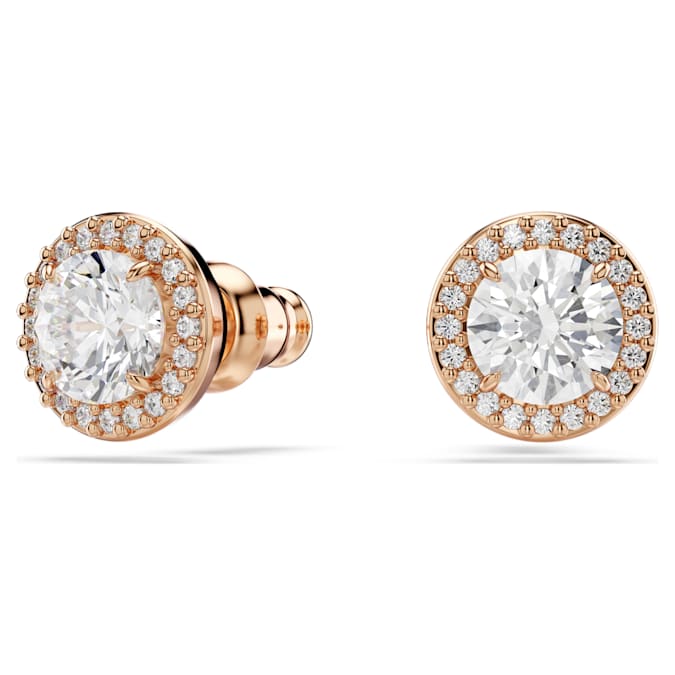 Swarovski Una Angelic stud earrings, Round cut, Pavé, White, 18K rose gold finish