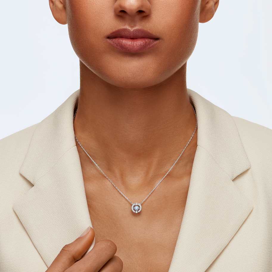 Swarovski Una necklace, Round cut, Blue, Rhodium plated