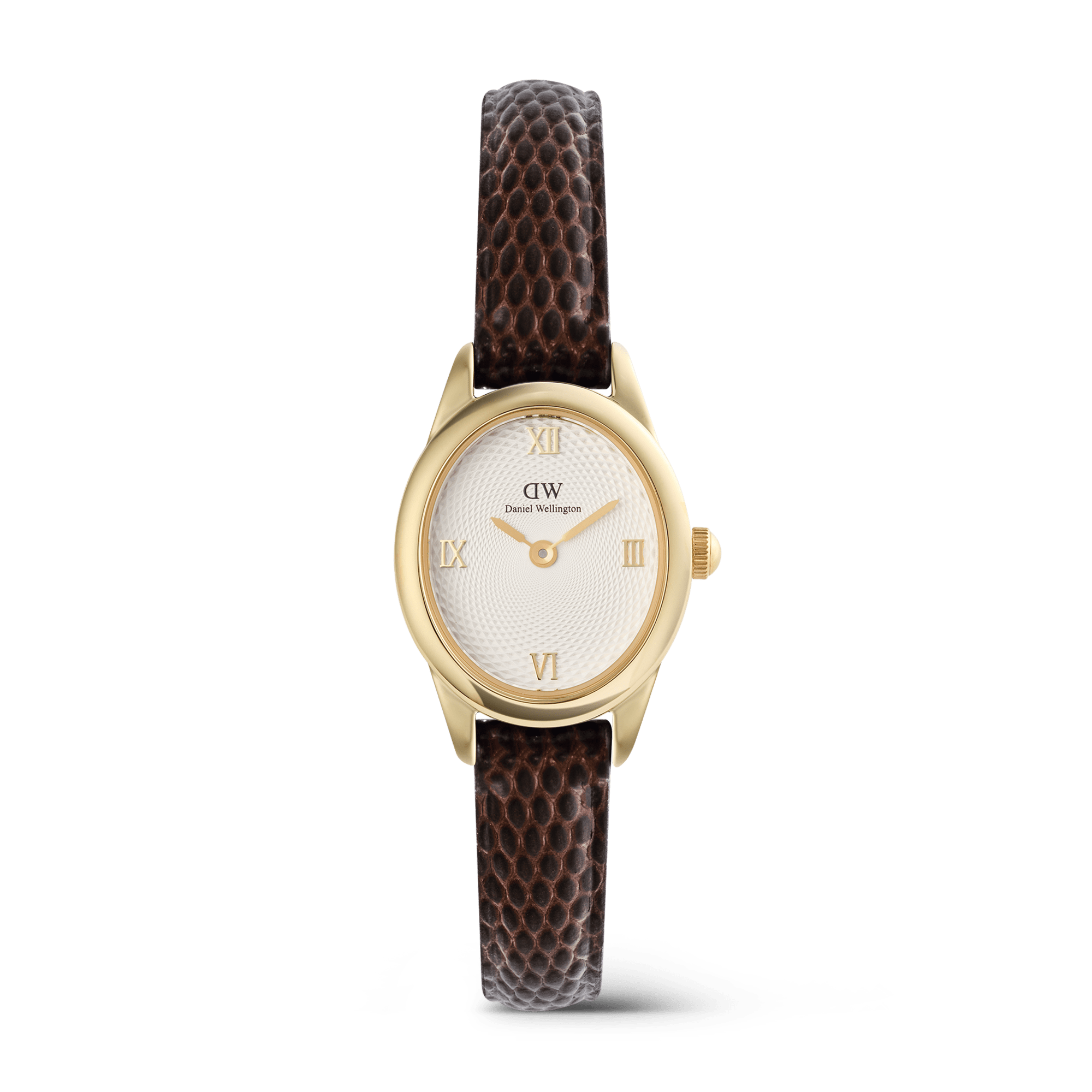 Daniel Wellington Ophelia Mini Dark Brown Lizard White Guilloché Gold