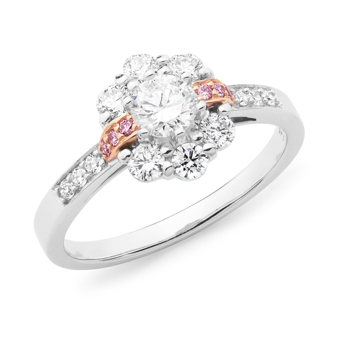 PINK CAVIAR 0.75ct White Round Brilliant & Pink Diamond Engagement Ring in 18ct White Gold