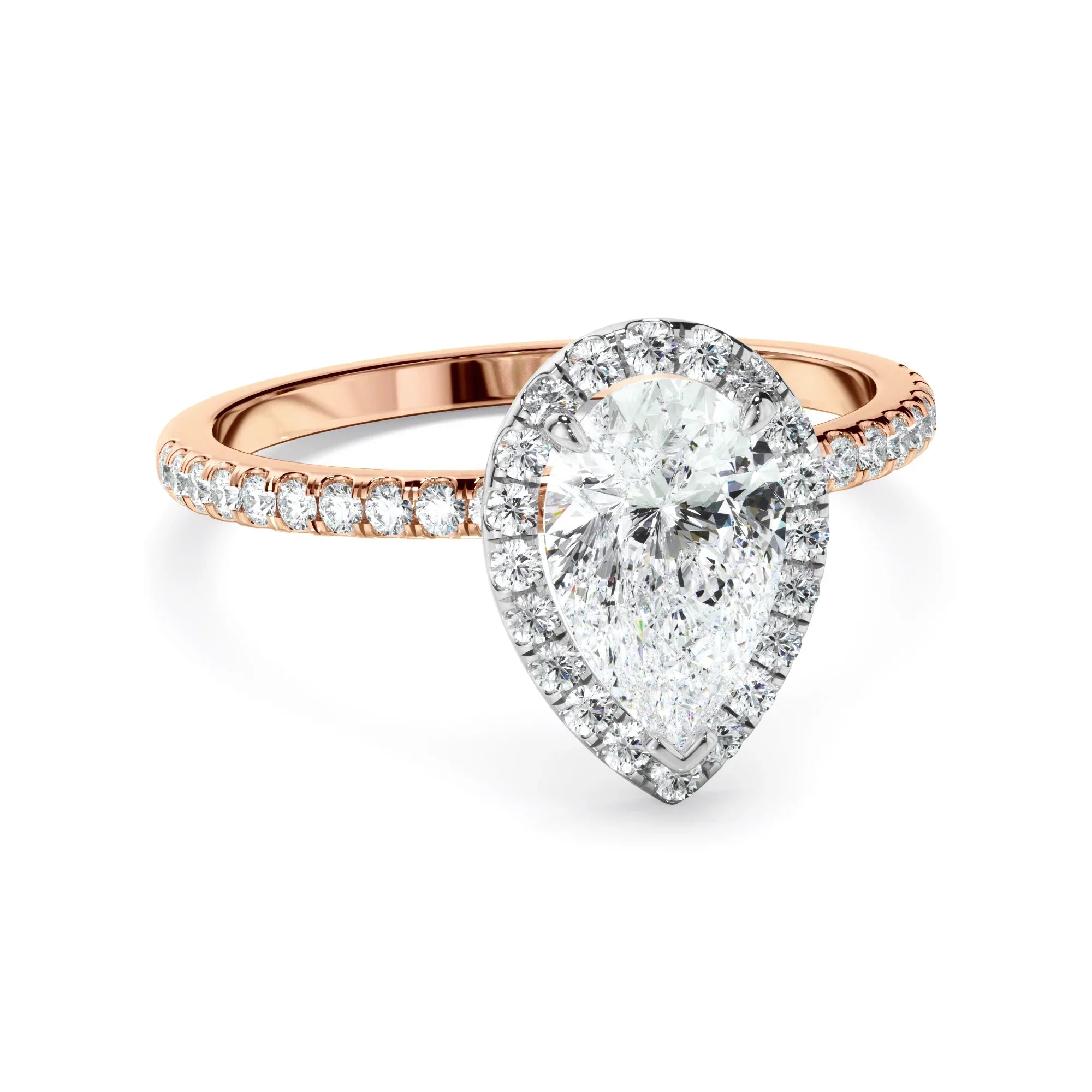 Pear Cut Diamond Halo Engagement Ring With Pave Band