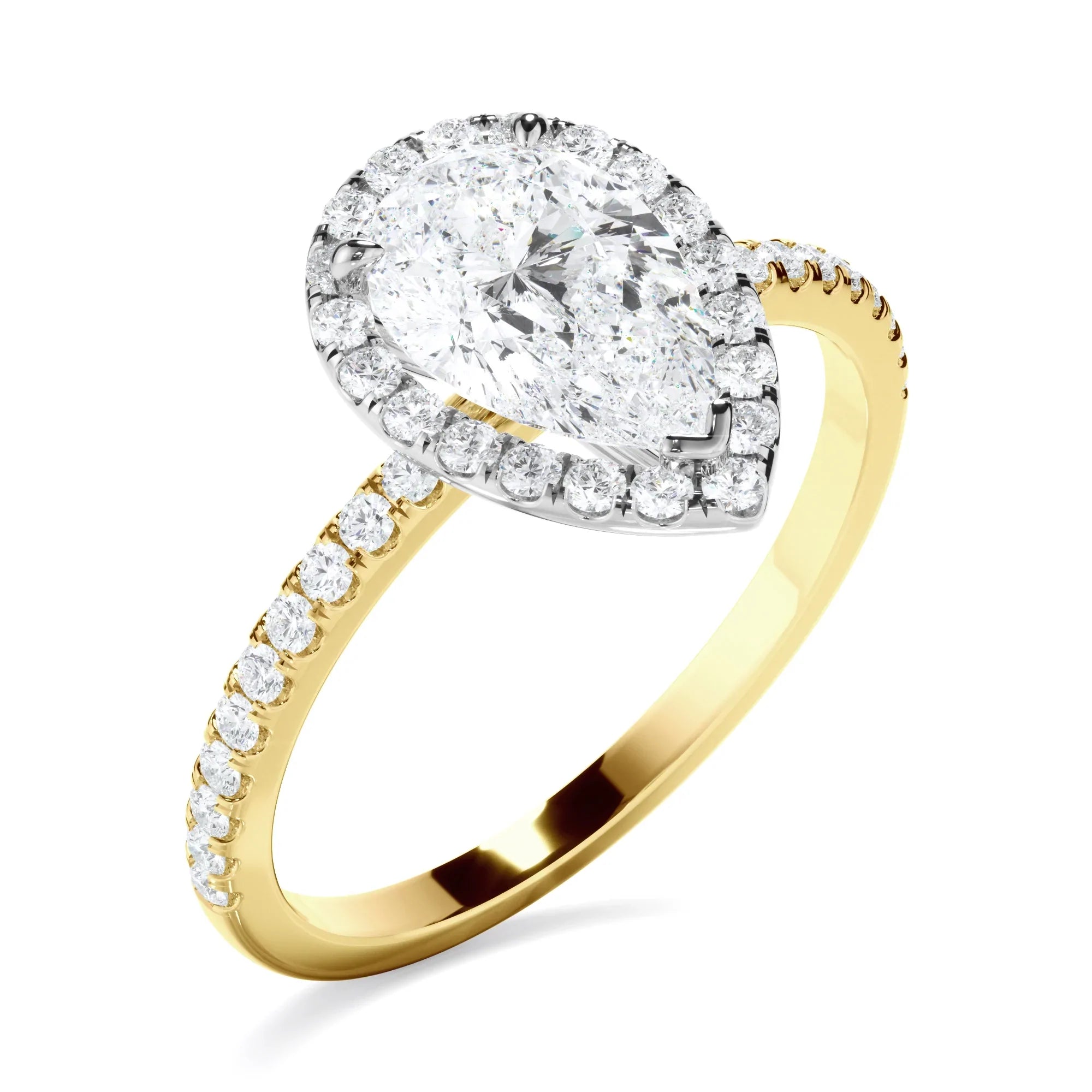 Pear Cut Diamond Halo Engagement Ring With Pave Band