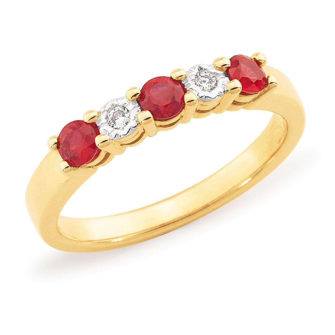 Ruby & Diamond Anniversary Ring in 9ct Yellow Gold