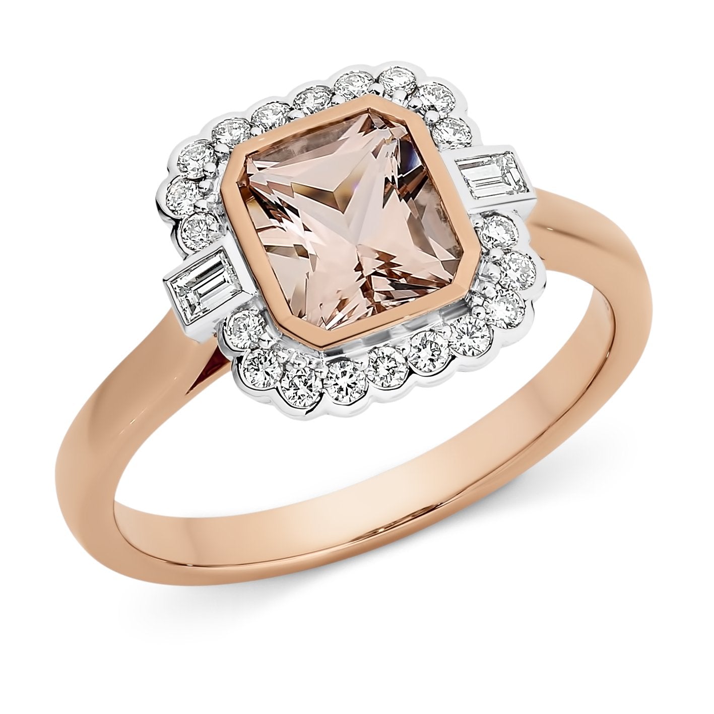Morganite & Diamond Bezel Set Dress Ring in 9ct Rose-White Gold