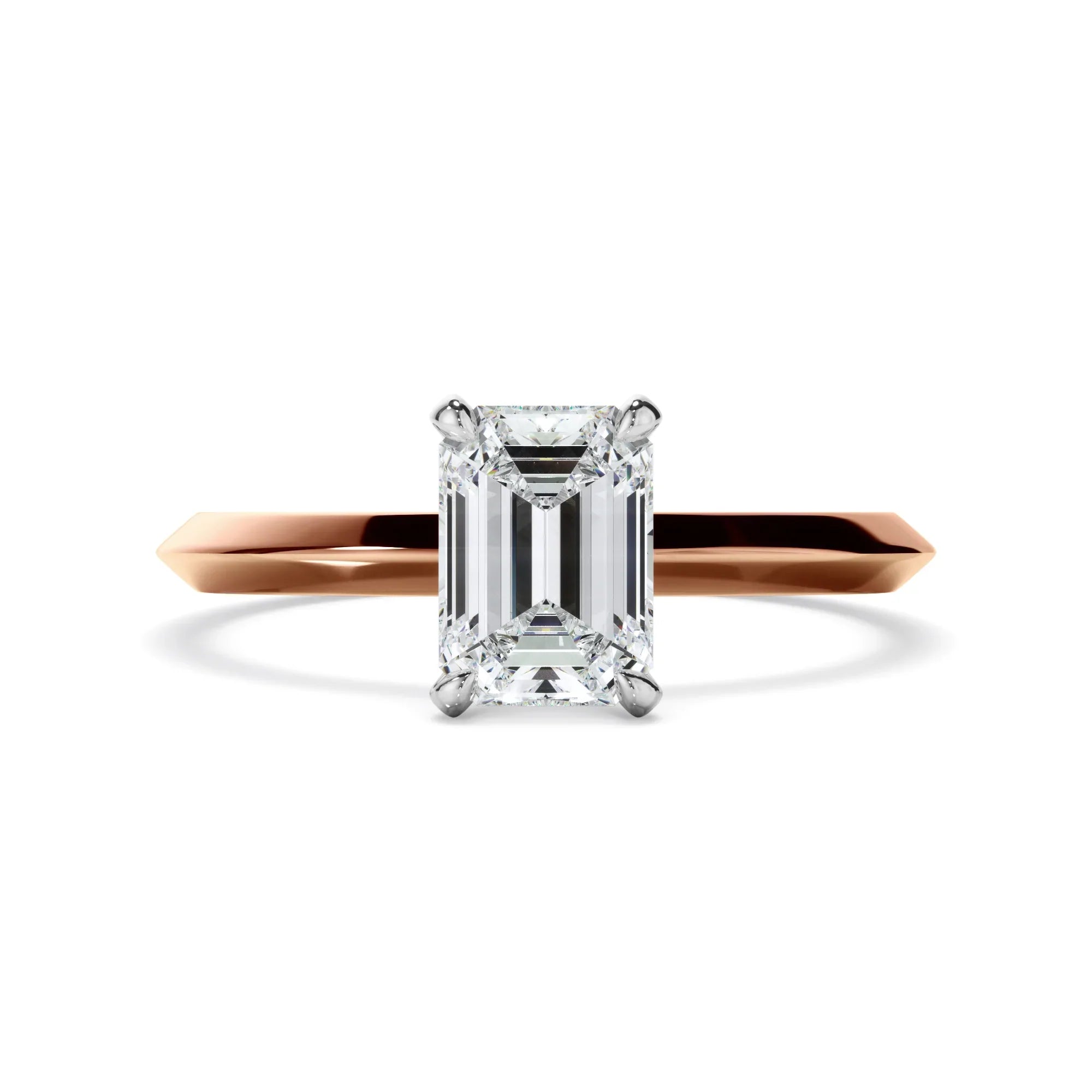 Emerald Cut Diamond Solitaire Knife Edge Engagement Ring