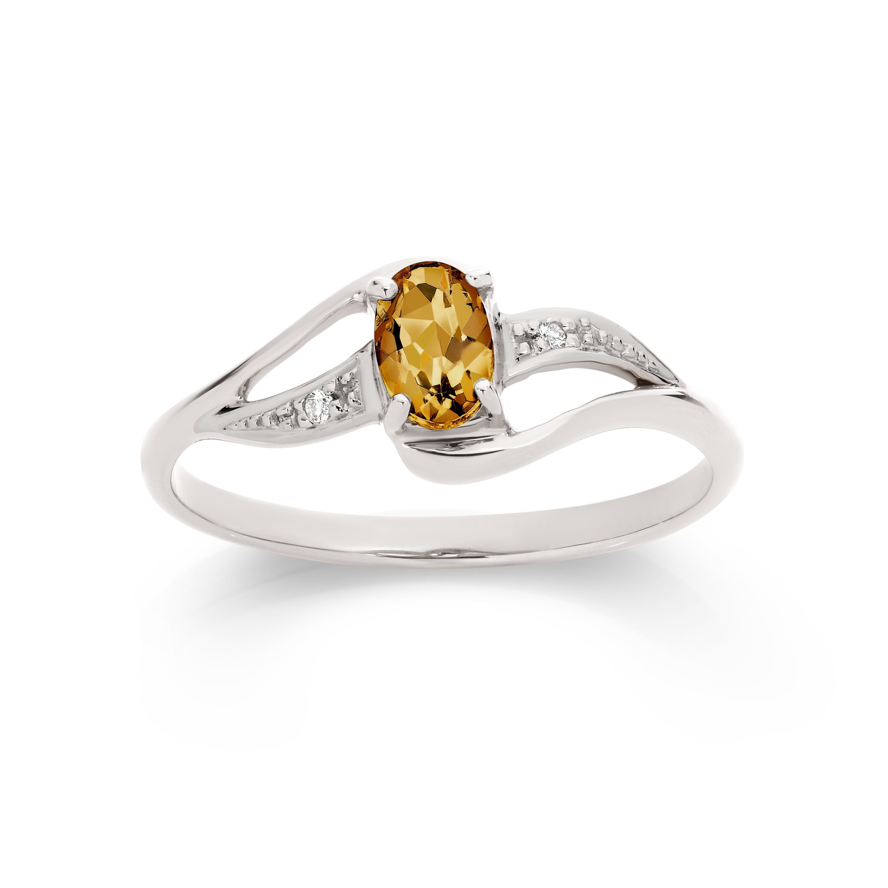 9ct white gold citrine & diamond ring