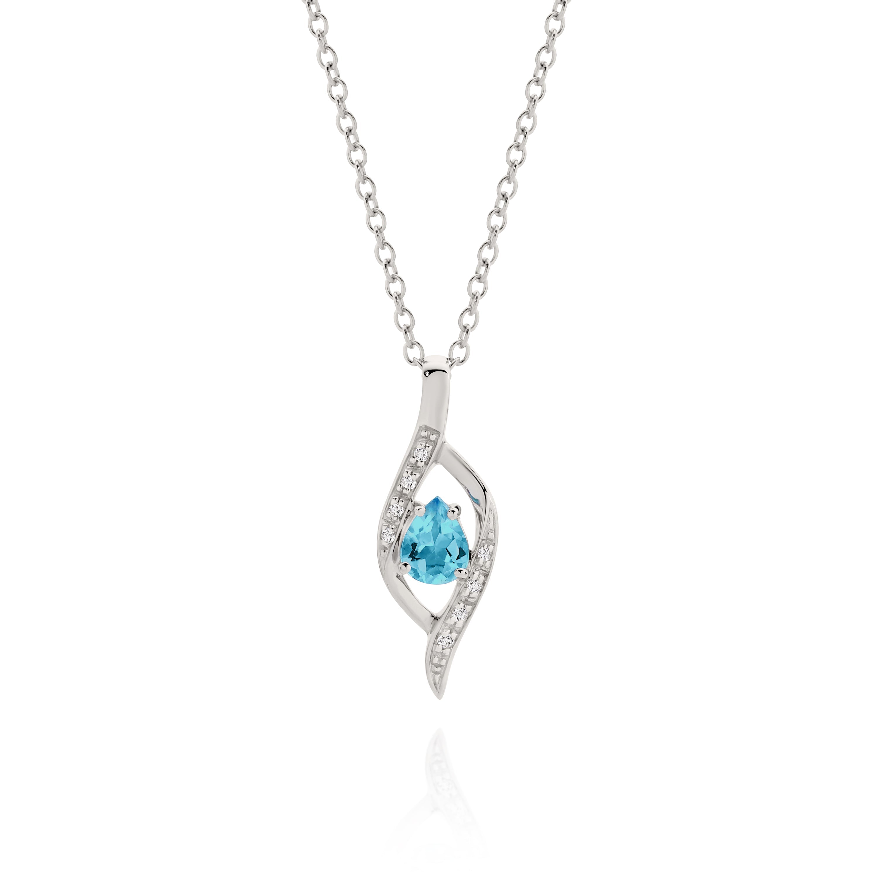 9ct white gold blue topaz & diamond pendant