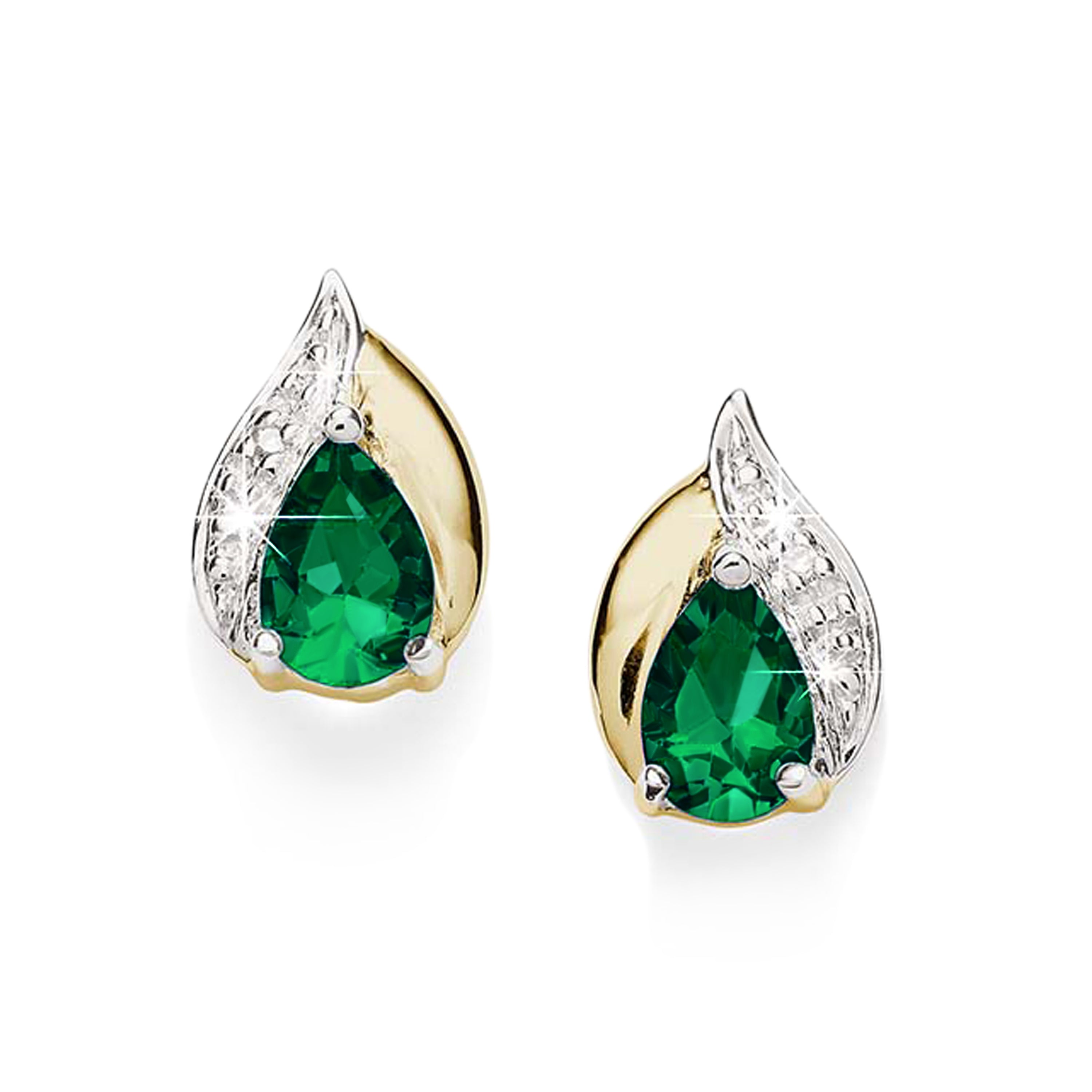 9ct gold emerald & diamond studs