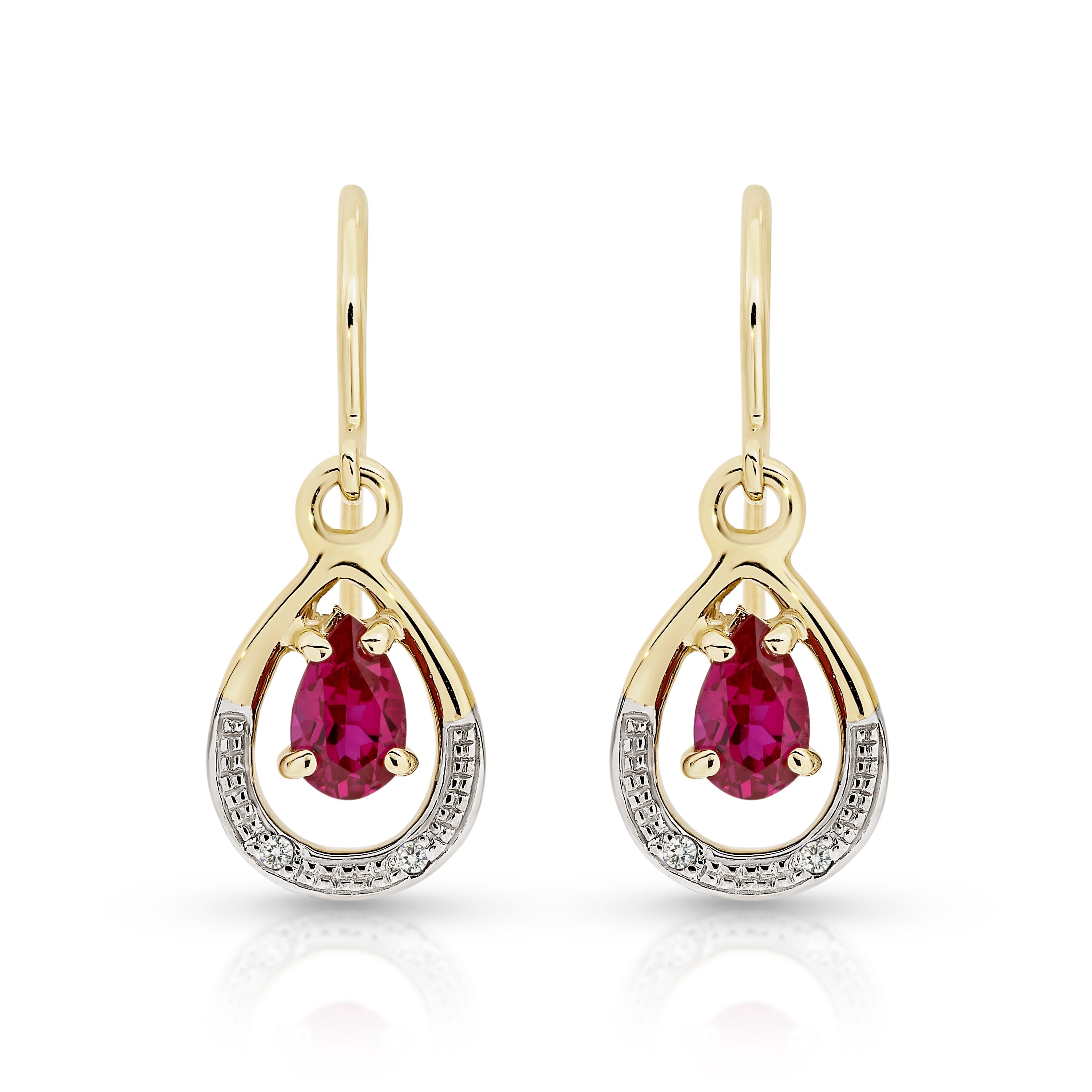 9ct created ruby & diamond drop earrings