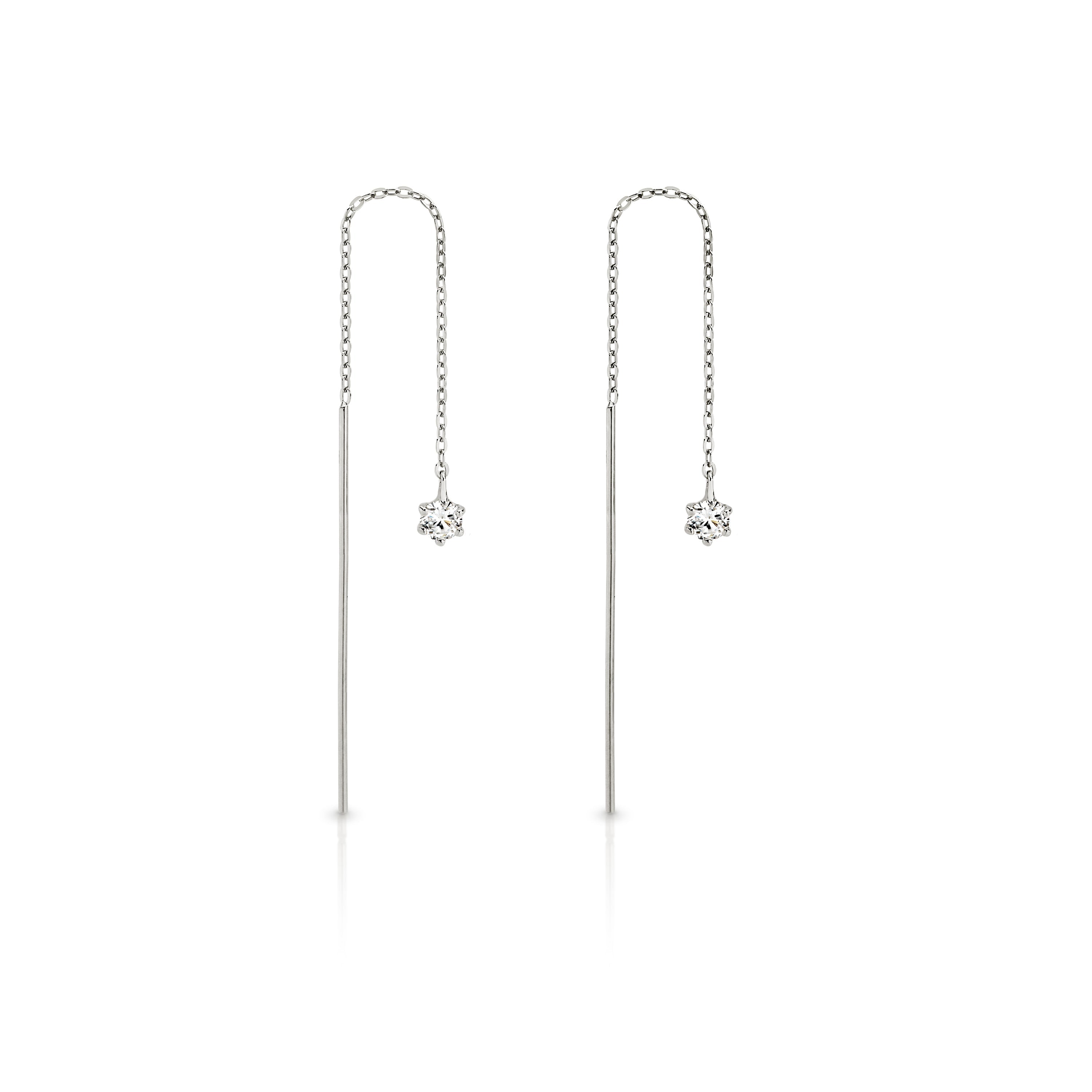 9ct white gold cubic zirconia thread earrings