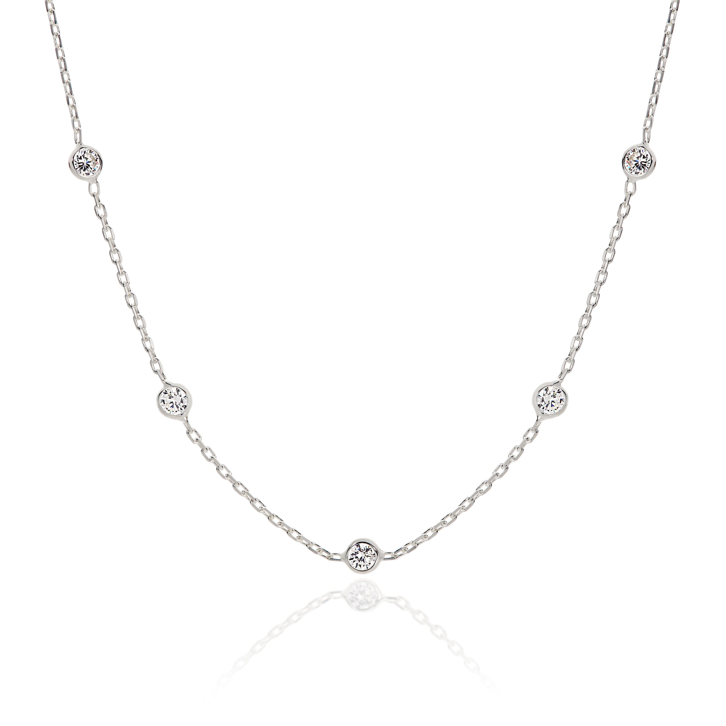9ct white gold cubic zirconia station necklet
