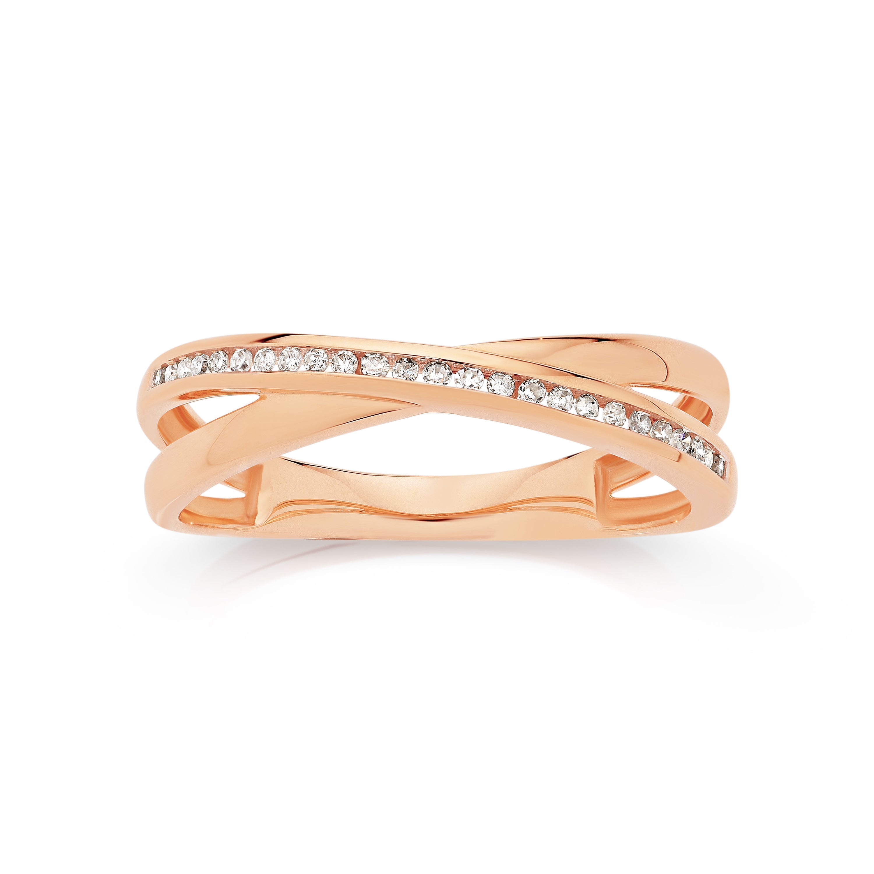 9ct rose gold 0.10ct diamond crossover ring