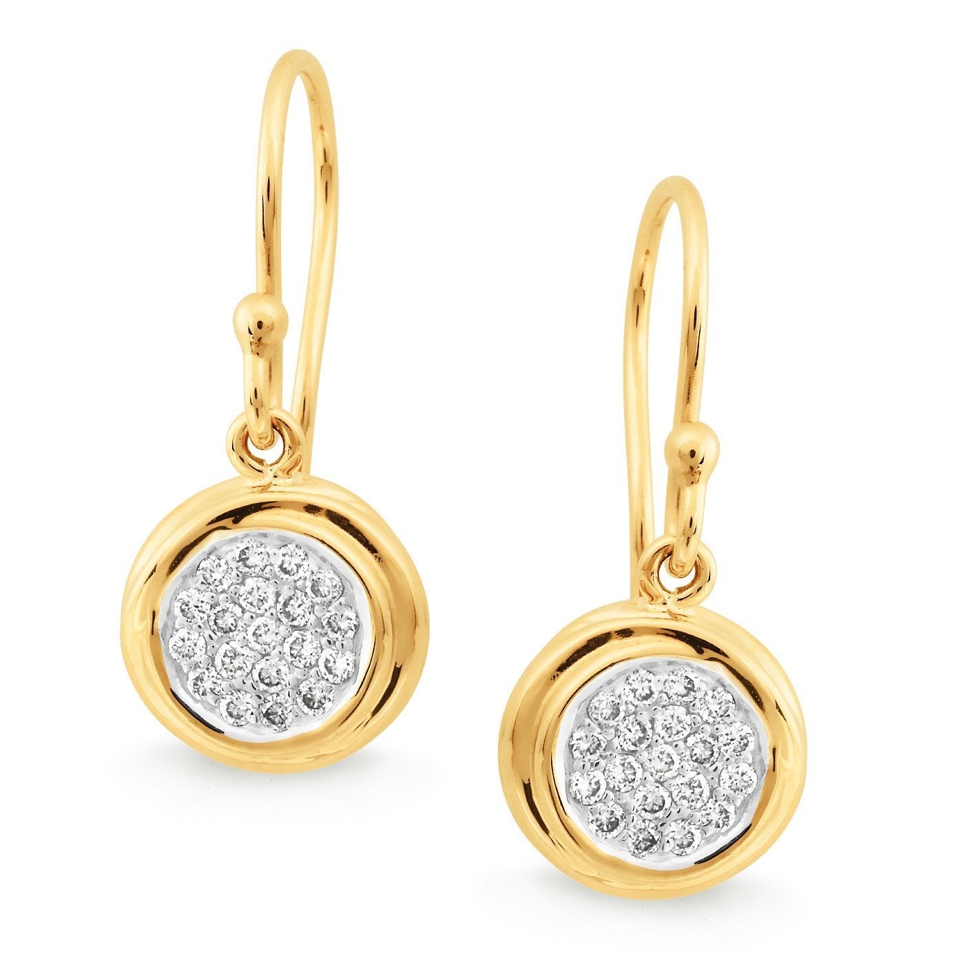 Diamond Bead Set Shepherd Hook Earrings in 9ct Yellow Gold