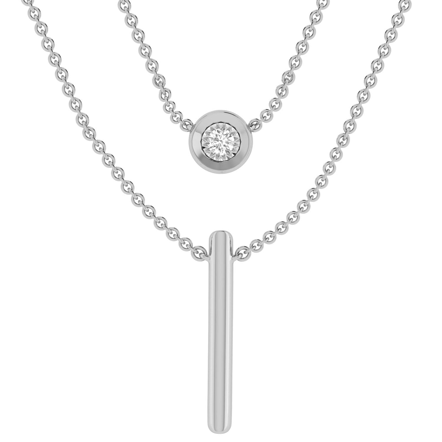 9ct White Gold 0.10ct Diamond Double Layer Necklace